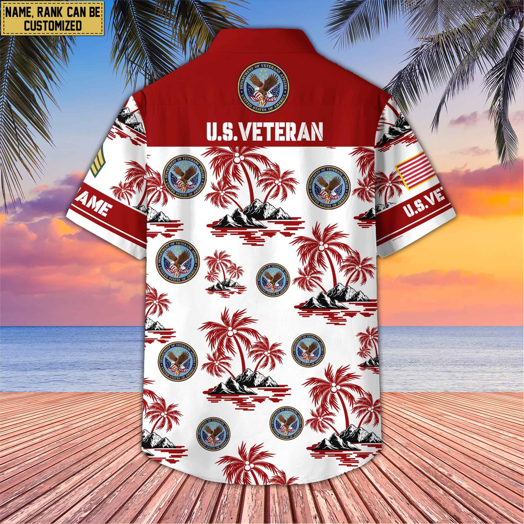 Premium Custom Name, Rank US Veterans Hawaii Shirt With Pocket, Gifts For Independence Day, Father's Day, Veterans Day, Gifts For Dad, Gifts For Husband Veteran