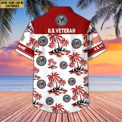 Premium Custom Name, Rank US Veterans Hawaii Shirt With Pocket, Gifts For Independence Day, Father's Day, Veterans Day, Gifts For Dad, Gifts For Husband Veteran
