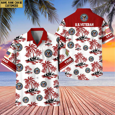 Premium Custom Name, Rank US Veterans Hawaii Shirt With Pocket, Gifts For Independence Day, Father's Day, Veterans Day, Gifts For Dad, Gifts For Husband Veteran