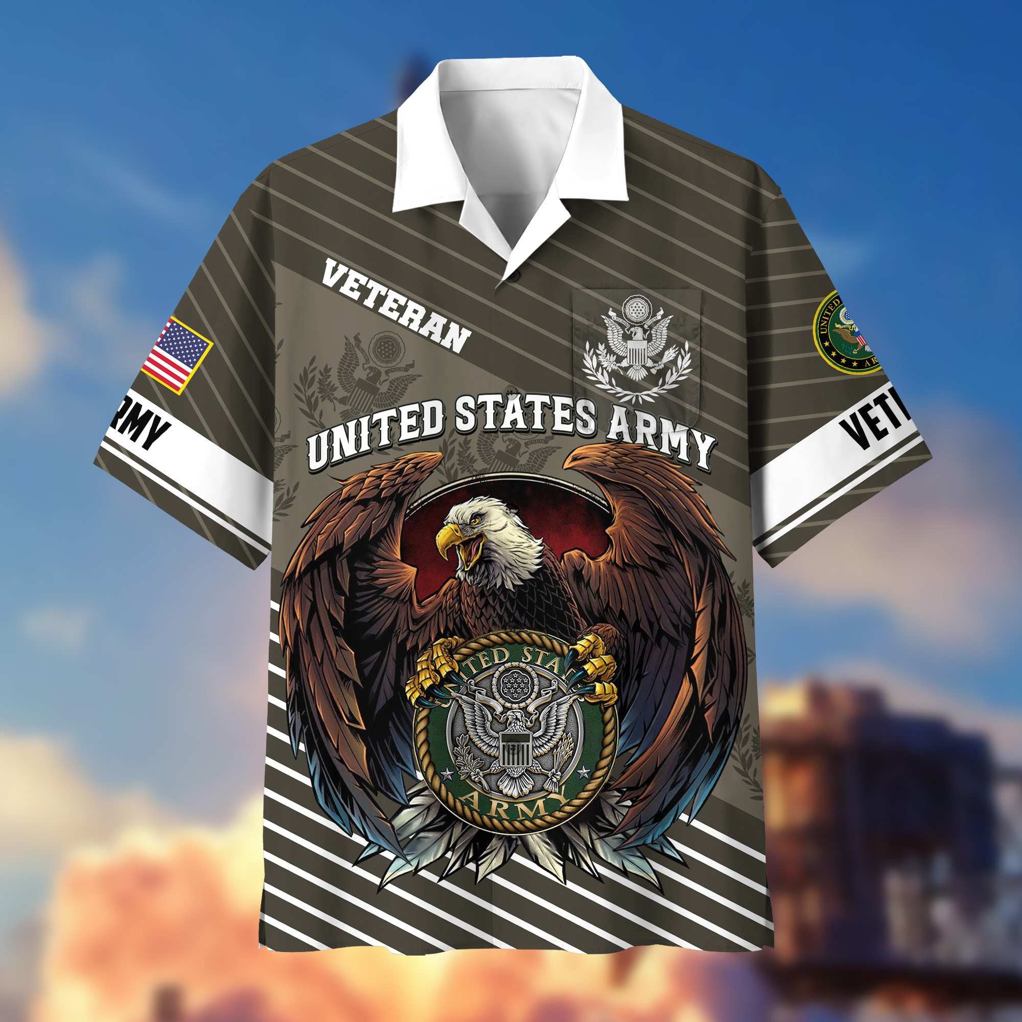 Premium US Veterans Hawaiian Shirt With Pocket, Gifts For Independence Day, Father's Day, Veterans Day, Gifts For Dad, Gifts For Husband Veteran