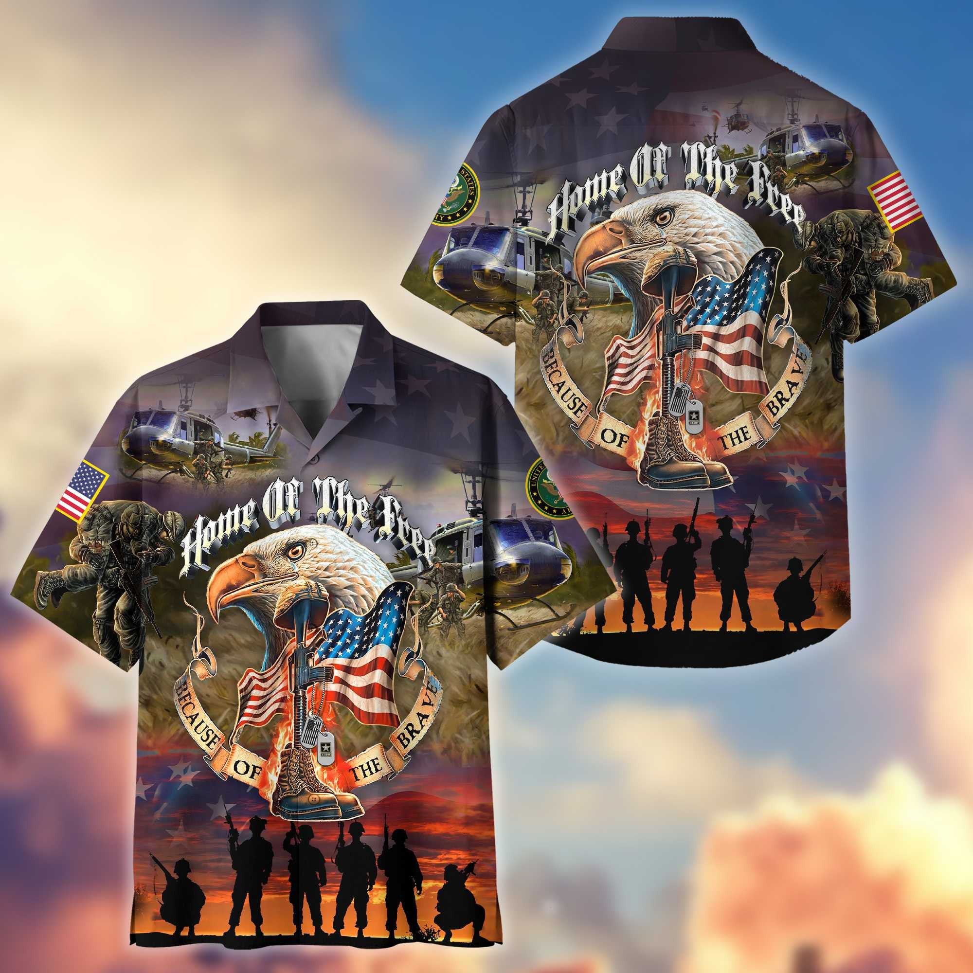 Premium Home Of The Free Because Of The Brave US Veterans Hawaiian Shirt, Gifts For Dad, Gifts For Husband Veteran