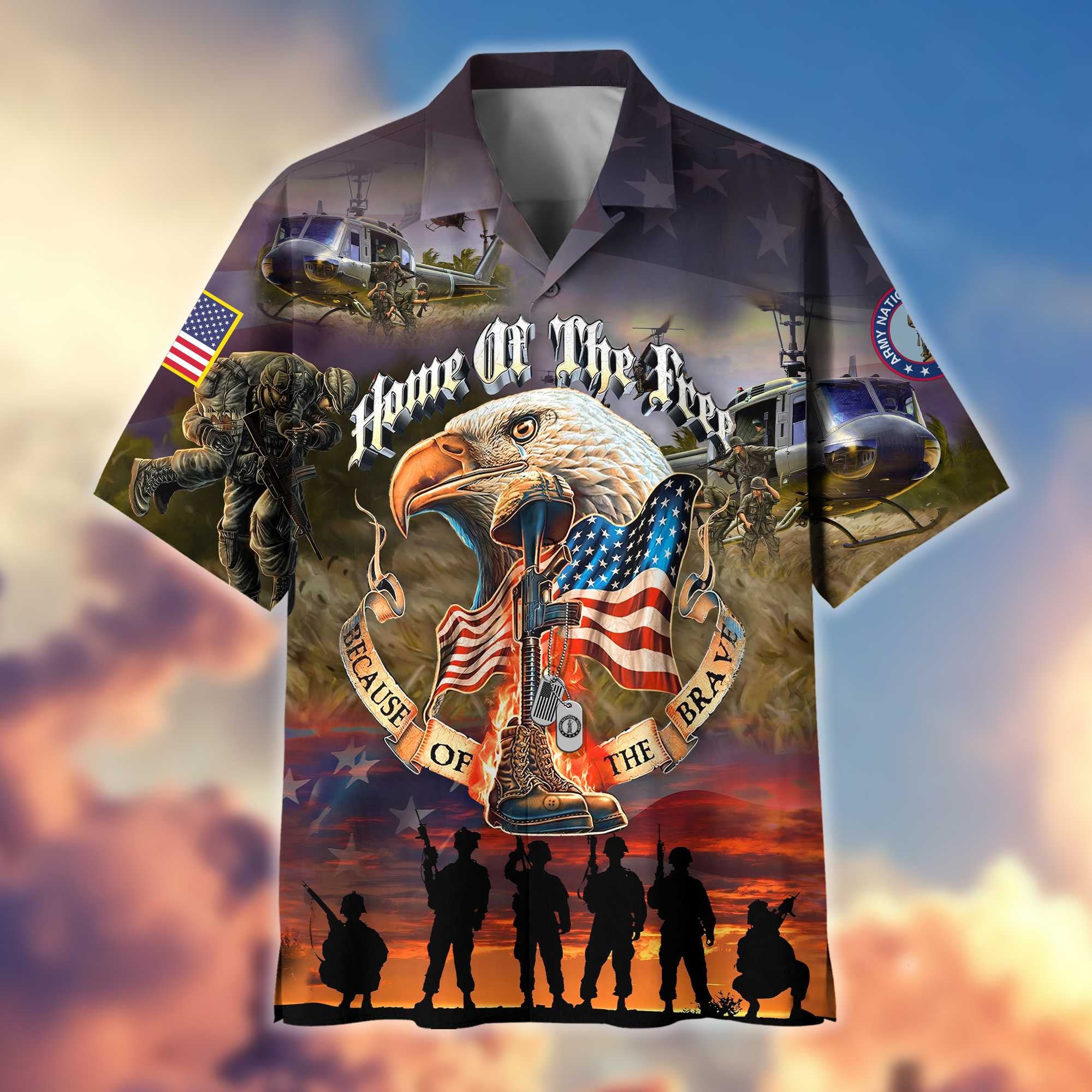 Premium Home Of The Free Because Of The Brave US Veterans Hawaiian Shirt, Gifts For Dad, Gifts For Husband Veteran