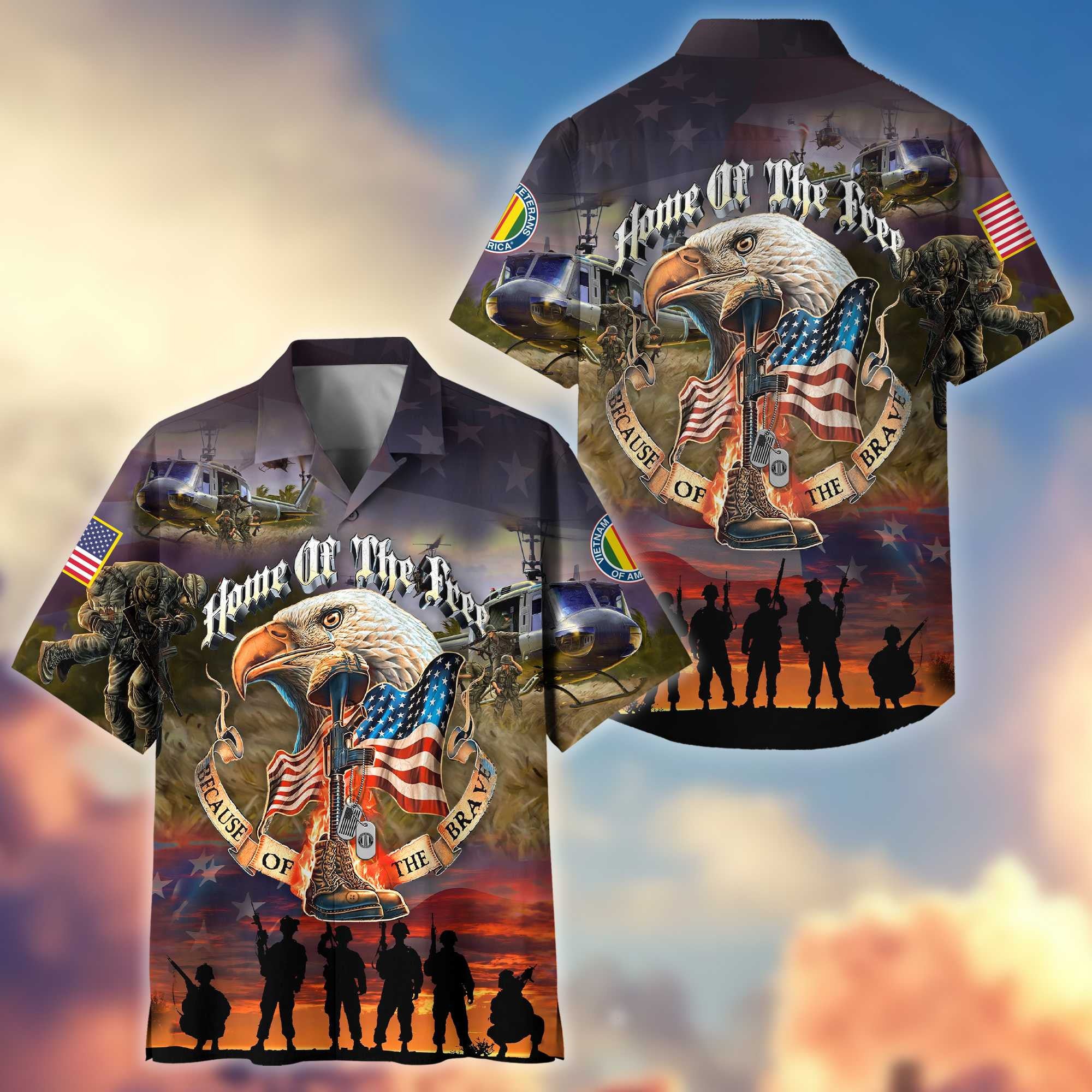 Premium Home Of The Free Because Of The Brave US Veterans Hawaiian Shirt, Gifts For Dad, Gifts For Husband Veteran