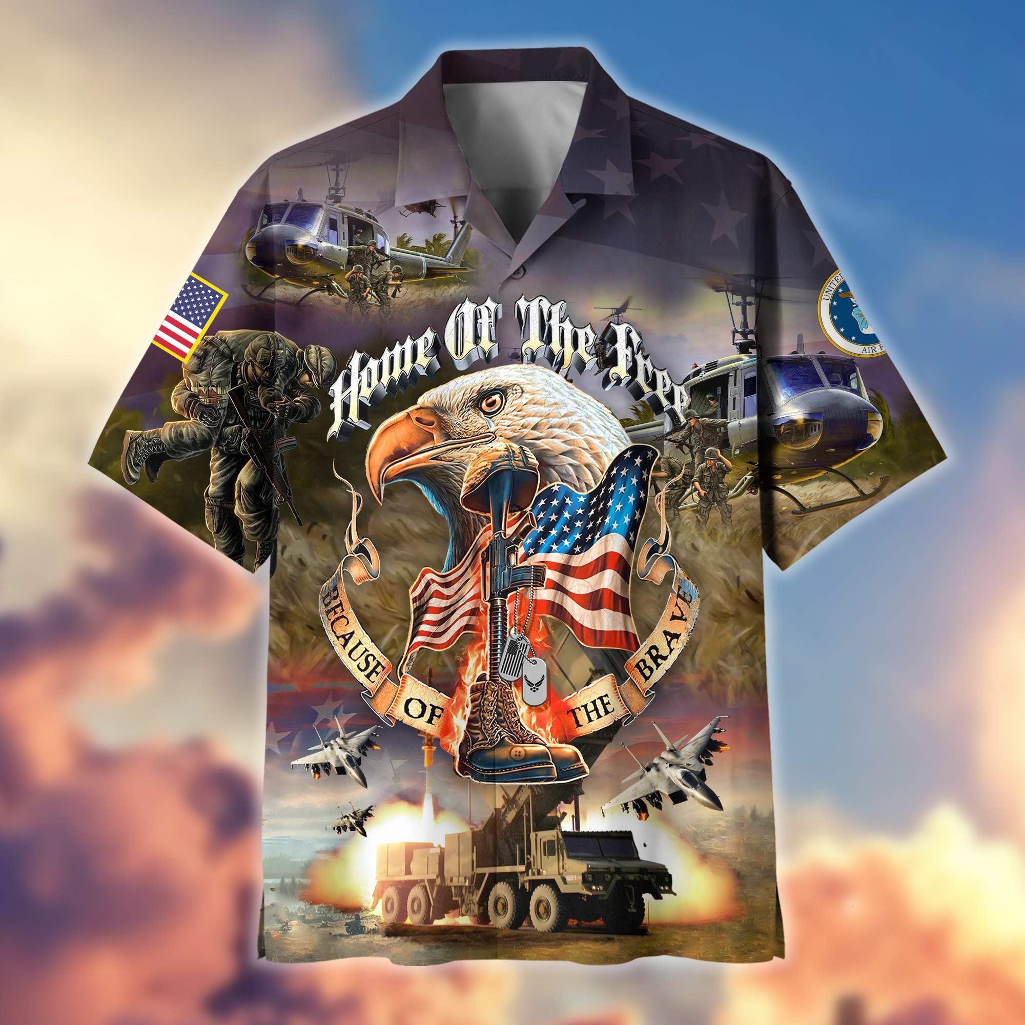 Premium Home Of The Free Because Of The Brave US Veterans Hawaiian Shirt, Gifts For Dad, Gifts For Husband Veteran