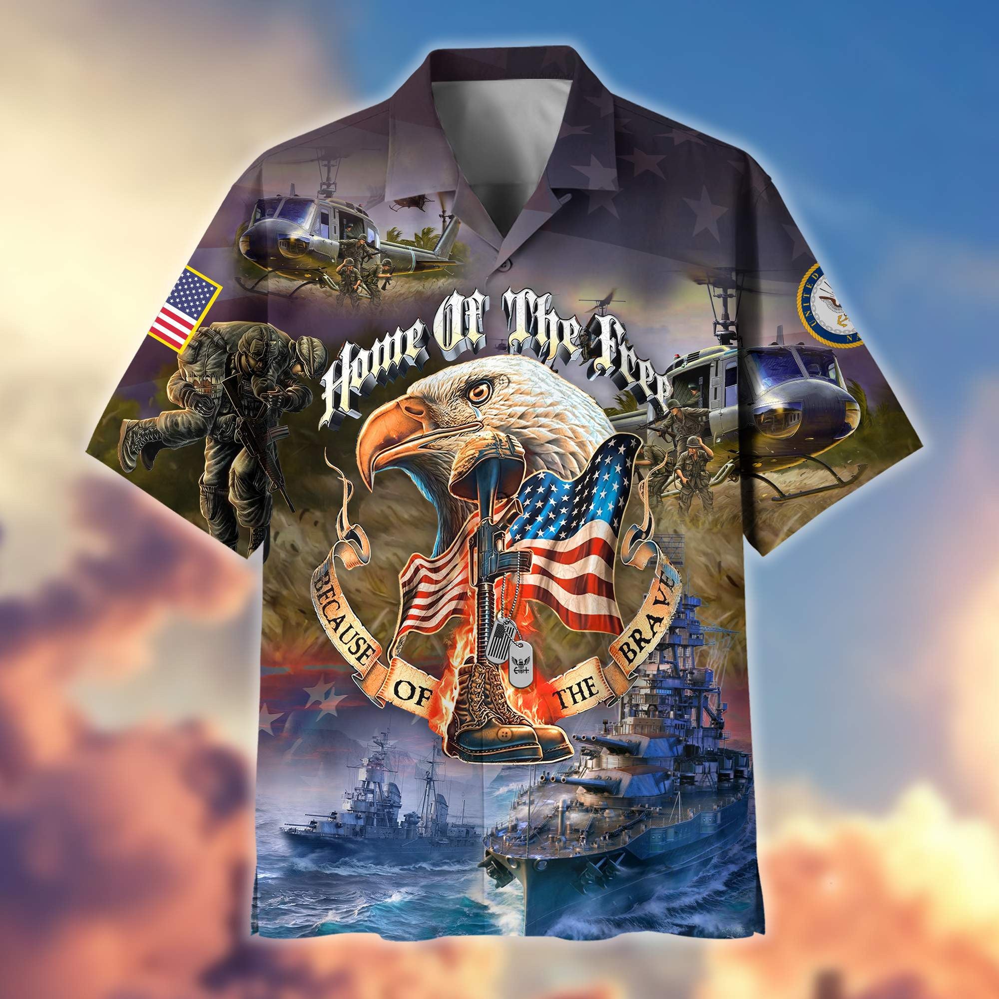 Premium Home Of The Free Because Of The Brave US Veterans Hawaiian Shirt, Gifts For Dad, Gifts For Husband Veteran