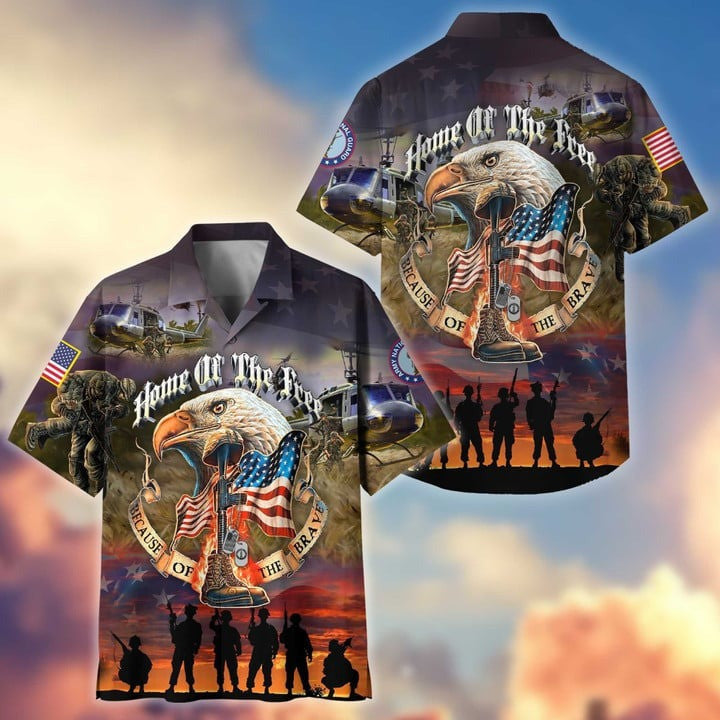 Premium Home Of The Free Because Of The Brave US Veterans Hawaiian Shirt, Gifts For Dad, Gifts For Husband Veteran