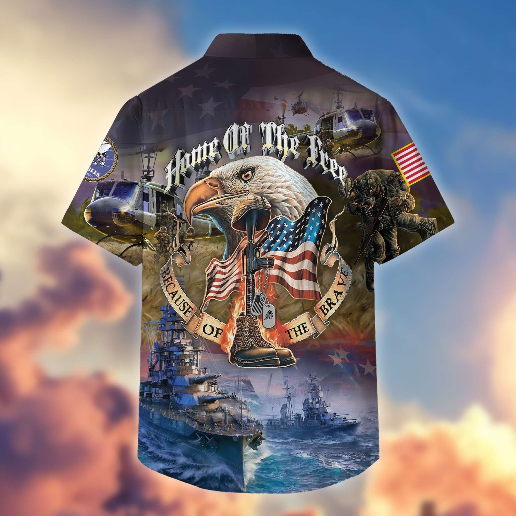 Premium Home Of The Free Because Of The Brave US Veterans Hawaiian Shirt, Gifts For Dad, Gifts For Husband Veteran