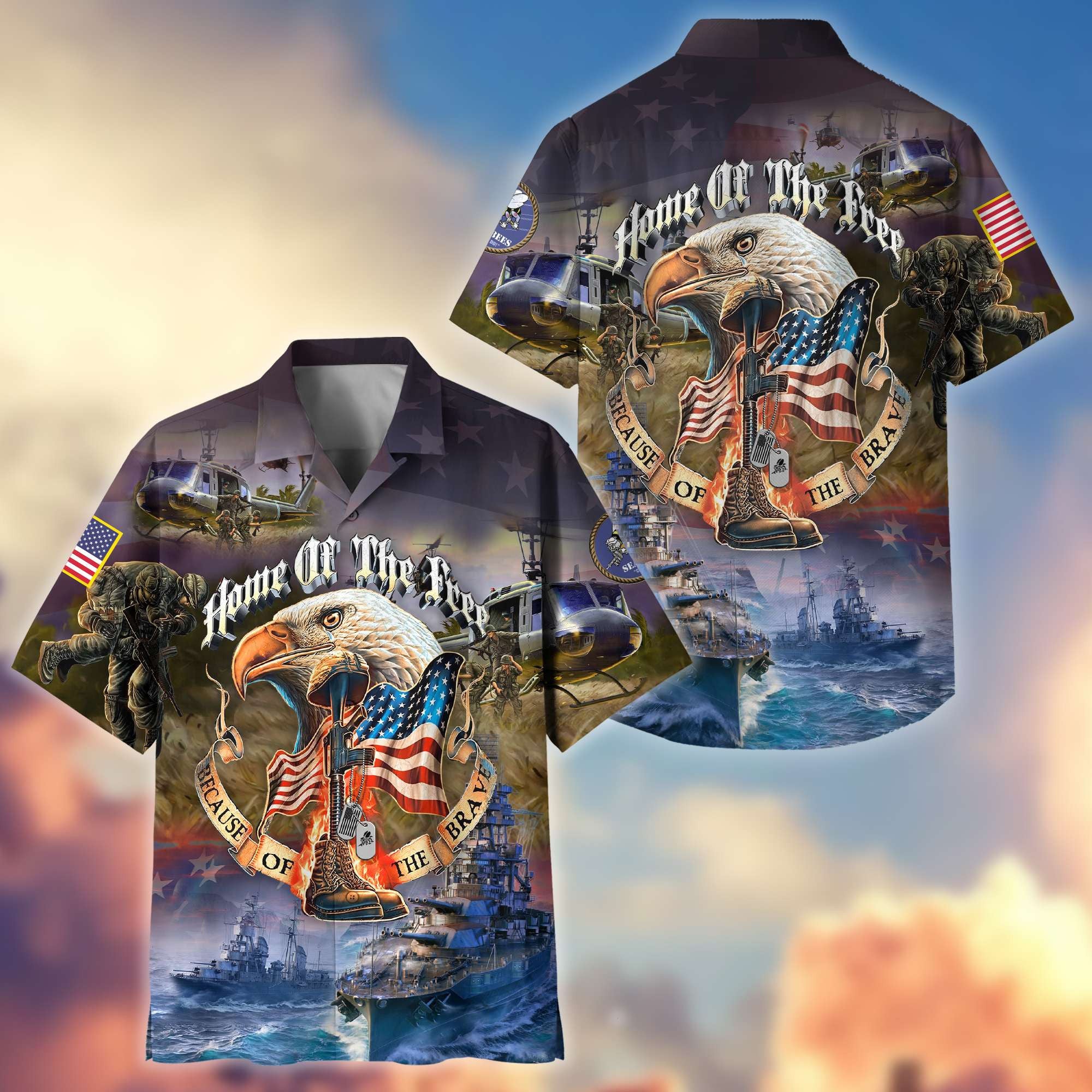 Premium Home Of The Free Because Of The Brave US Veterans Hawaiian Shirt, Gifts For Dad, Gifts For Husband Veteran