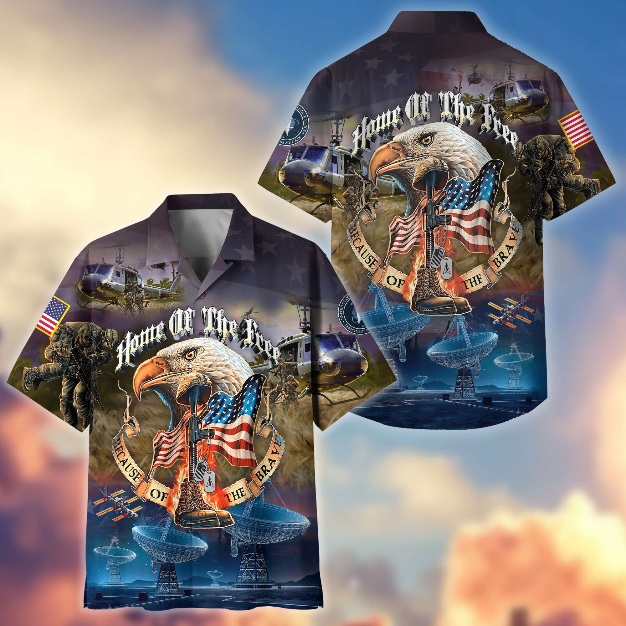 Premium Home Of The Free Because Of The Brave US Veterans Hawaiian Shirt, Gifts For Dad, Gifts For Husband Veteran