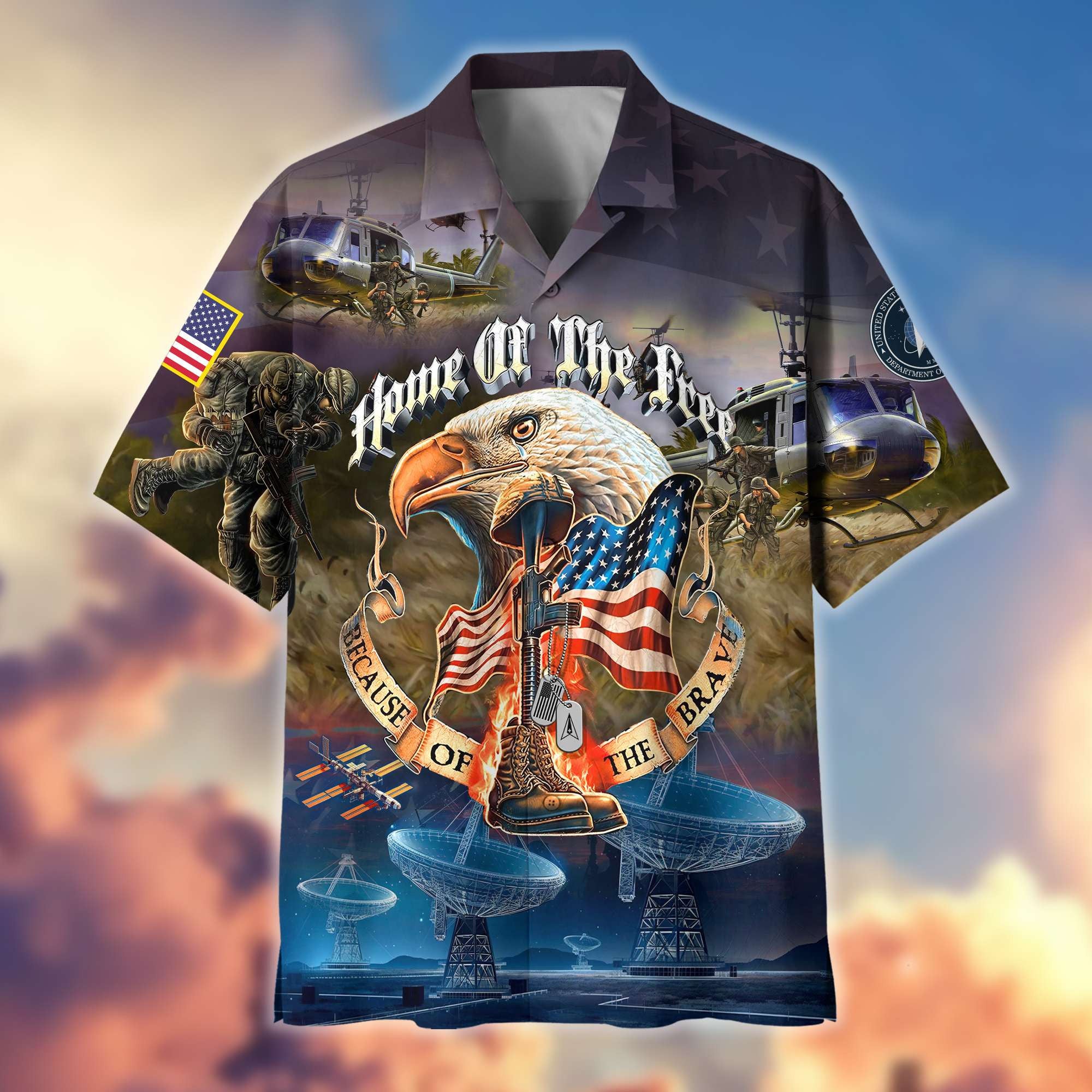 Premium Home Of The Free Because Of The Brave US Veterans Hawaiian Shirt, Gifts For Dad, Gifts For Husband Veteran
