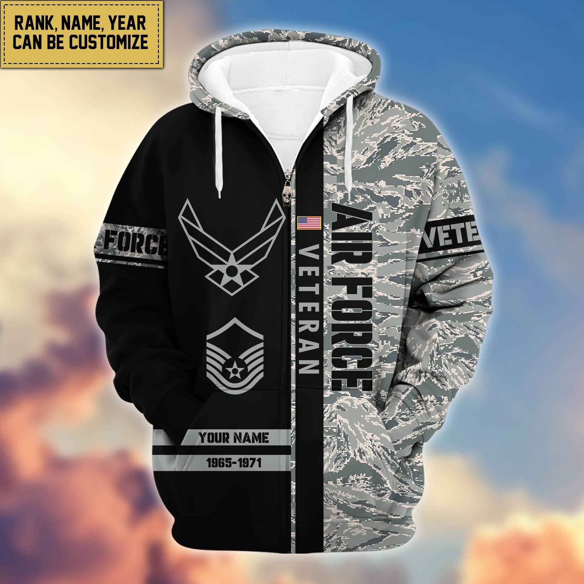 Premium Personalized Camo Soldiers US Veterans Zip Hoodie