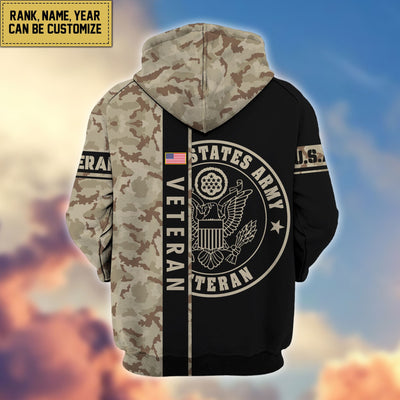 Premium Personalized Camo Soldiers US Veterans Zip Hoodie