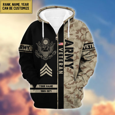 Premium Personalized Camo Soldiers US Veterans Zip Hoodie