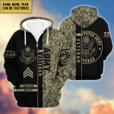 Premium Personalized Camo Soldiers US Veterans Zip Hoodie