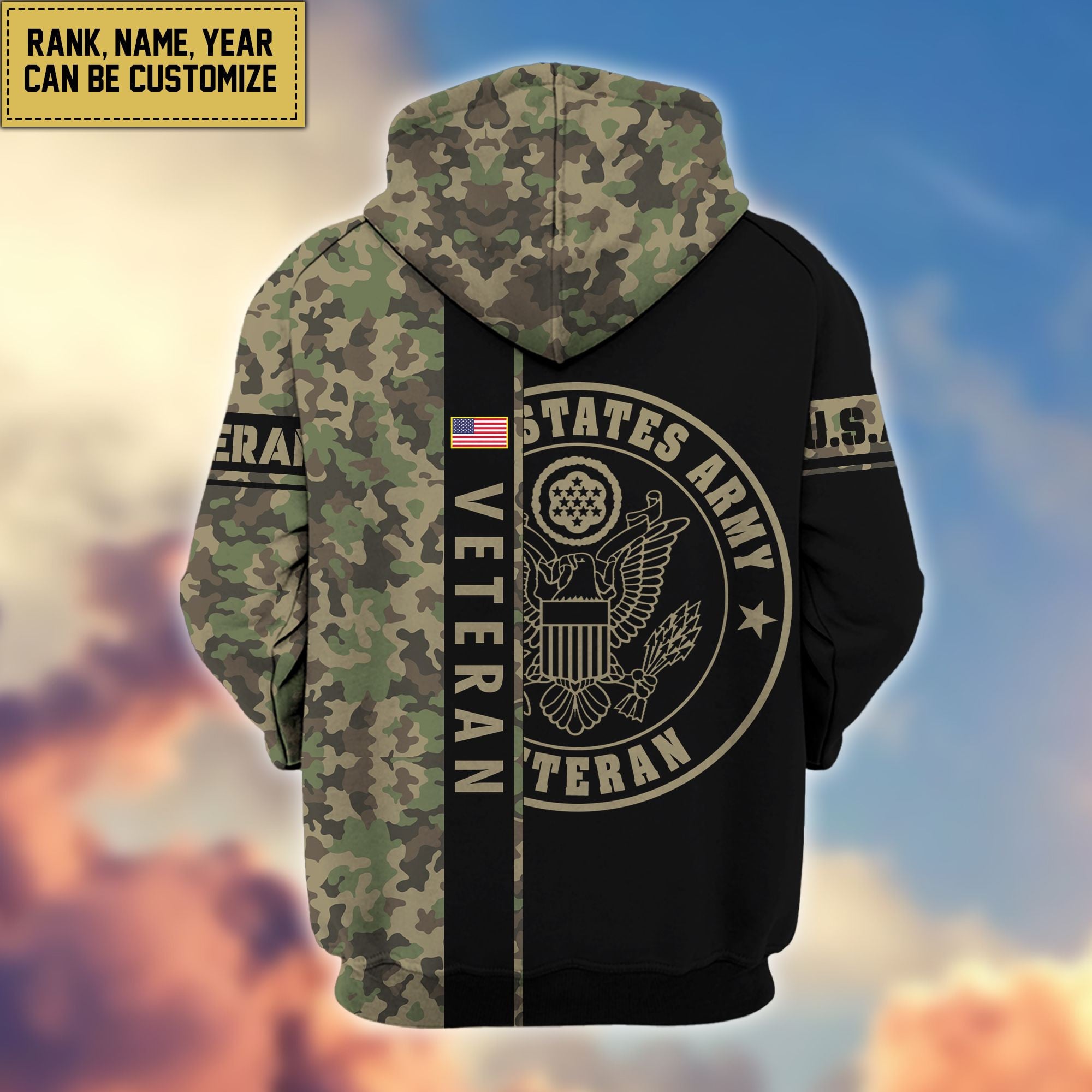 Premium Personalized Camo Soldiers US Veterans Zip Hoodie