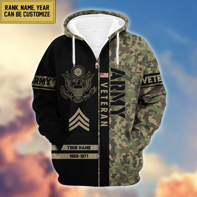 Premium Personalized Camo Soldiers US Veterans Zip Hoodie