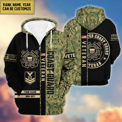 Premium Personalized Camo Soldiers US Veterans Zip Hoodie