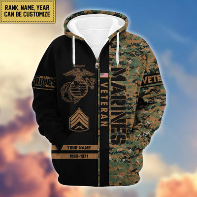 Premium Personalized Camo Soldiers US Veterans Zip Hoodie