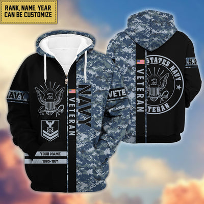 Premium Personalized Camo Soldiers US Veterans Zip Hoodie