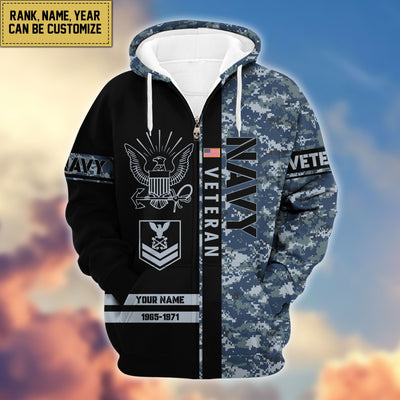 Premium Personalized Camo Soldiers US Veterans Zip Hoodie