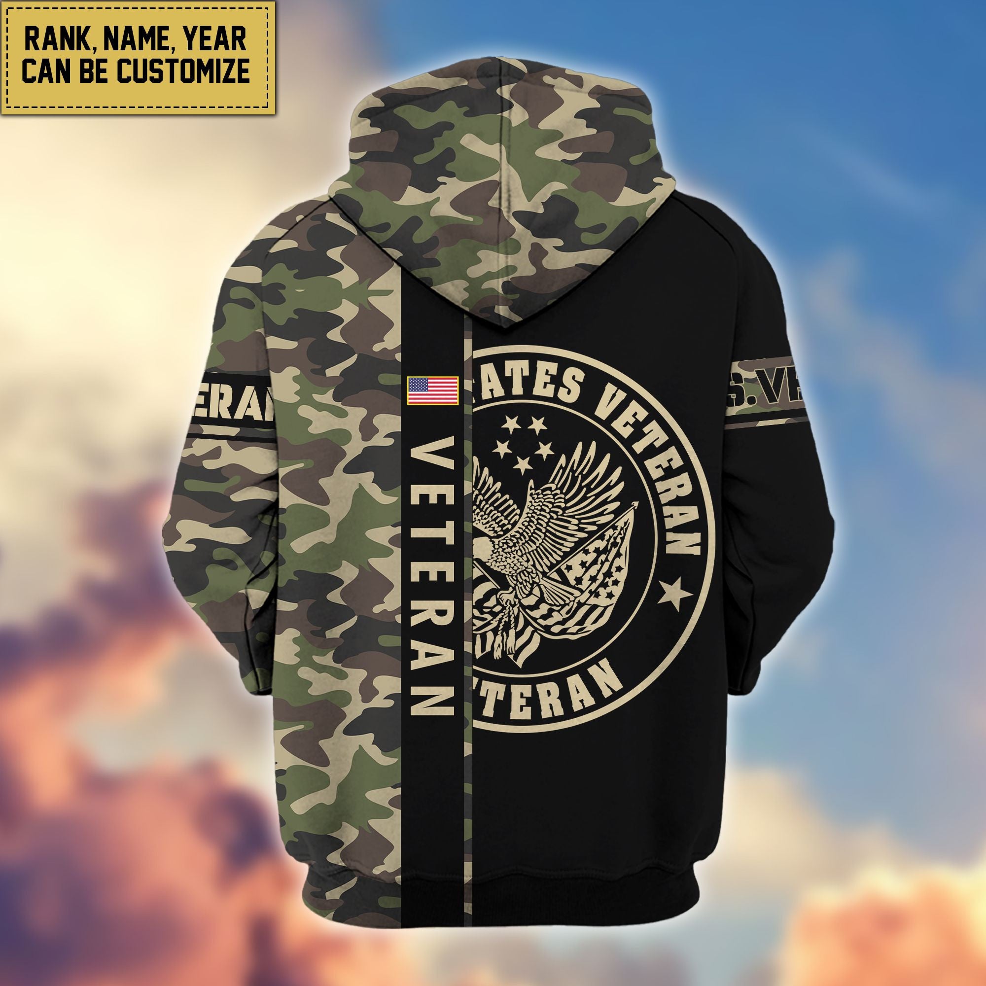 Premium Personalized Camo Soldiers US Veterans Zip Hoodie