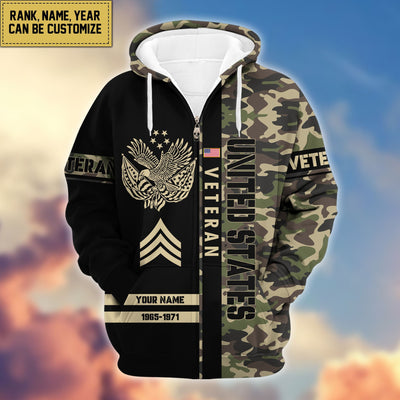 Premium Personalized Camo Soldiers US Veterans Zip Hoodie