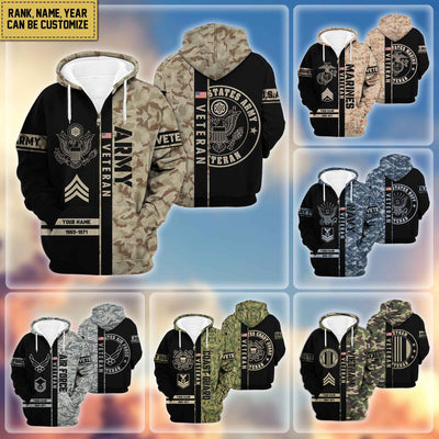Premium Personalized Camo Soldiers US Veterans Zip Hoodie