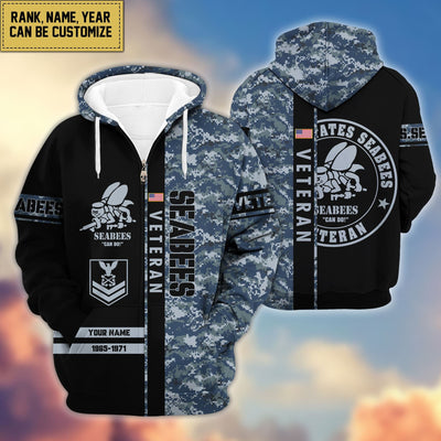 Premium Personalized Camo Soldiers US Veterans Zip Hoodie