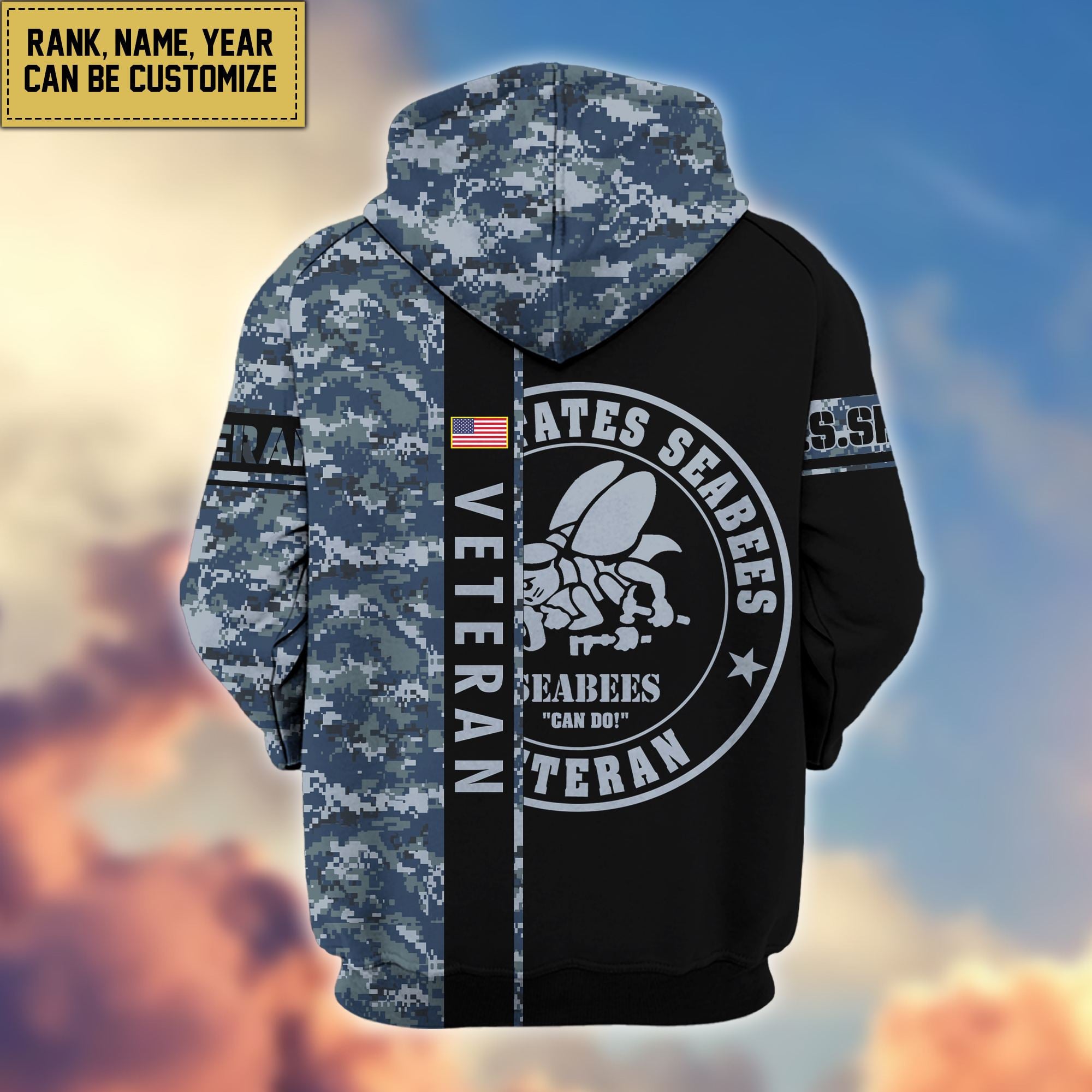 Premium Personalized Camo Soldiers US Veterans Zip Hoodie