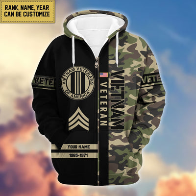 Premium Personalized Camo Soldiers US Veterans Zip Hoodie