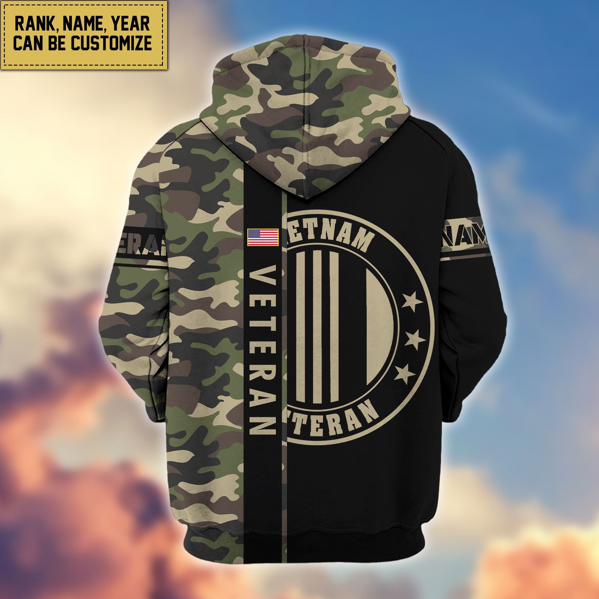 Premium Personalized Camo Soldiers US Veterans Zip Hoodie