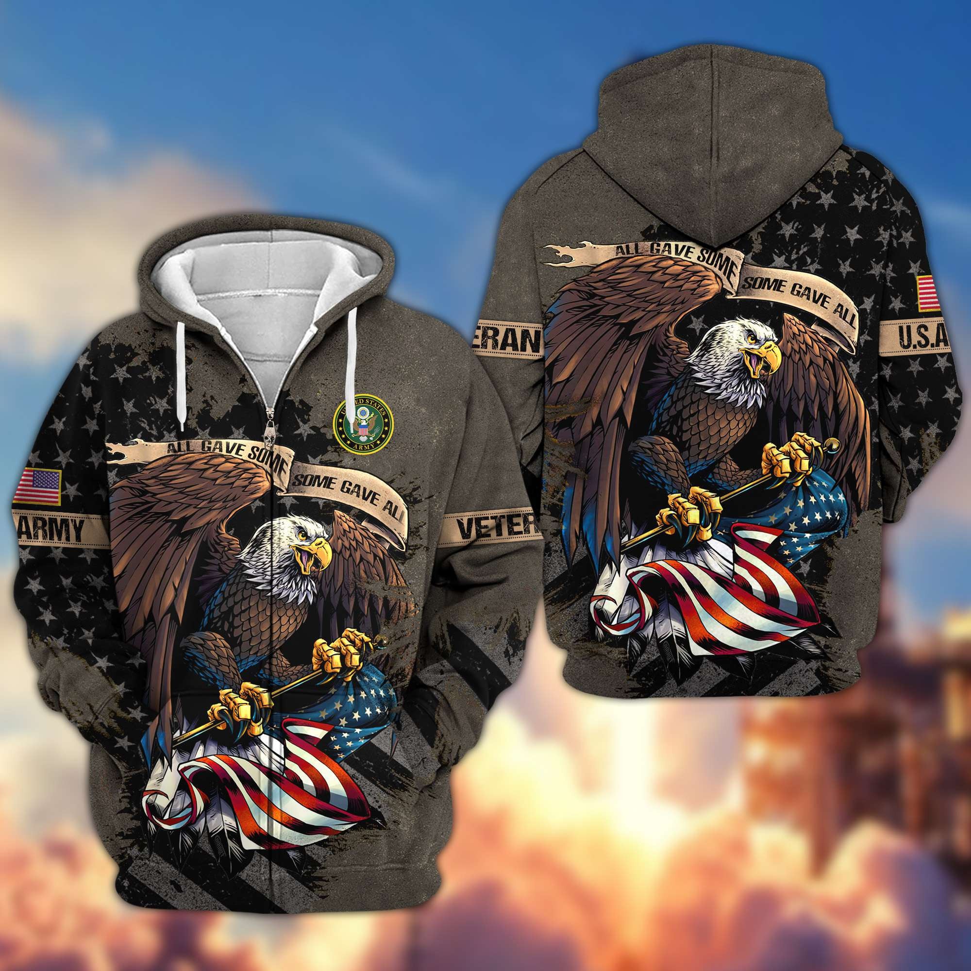 Premium US Veterans Zip Hoodie Gifts For Veterans Day, Gifts For Dad, Gifts For Husband