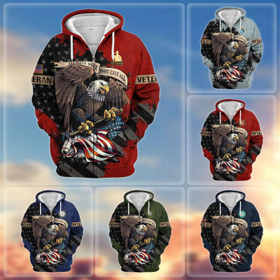 Premium US Veterans Zip Hoodie Gifts For Veterans Day, Gifts For Dad, Gifts For Husband