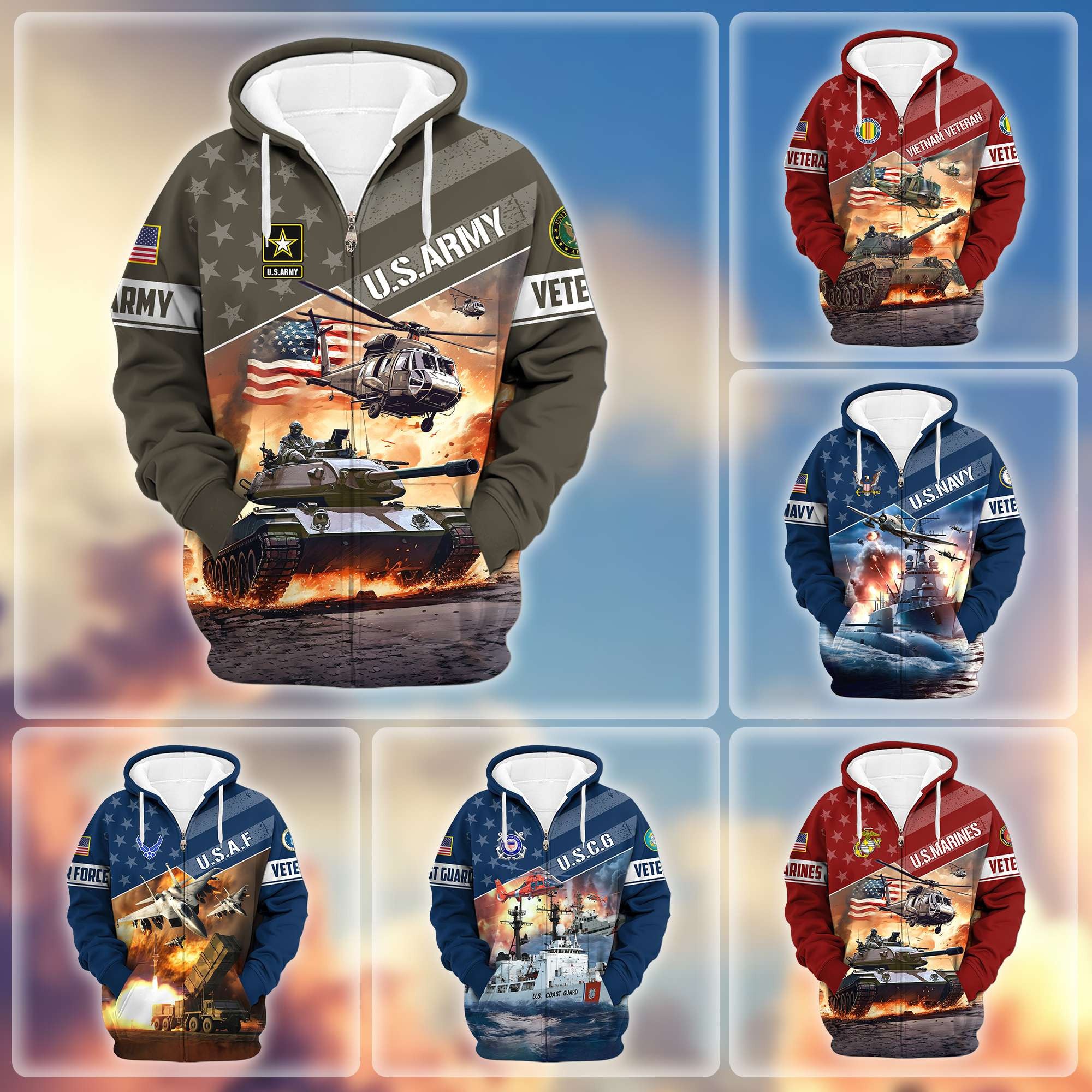 Premium Proudly Served US Veterans Zip Hoodie, Gifts For Veterans Day, Gifts For Dad, Gifts For Husband