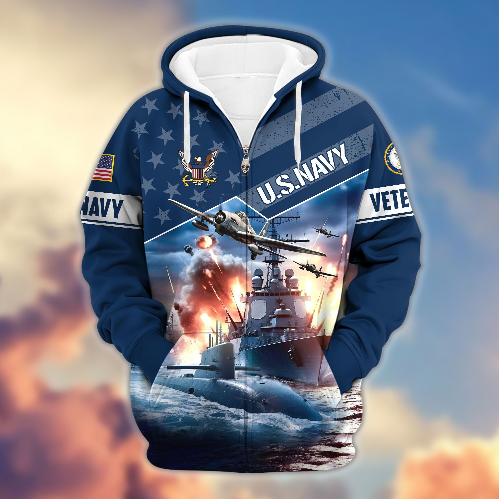 Premium Proudly Served US Veterans Zip Hoodie, Gifts For Veterans Day, Gifts For Dad, Gifts For Husband