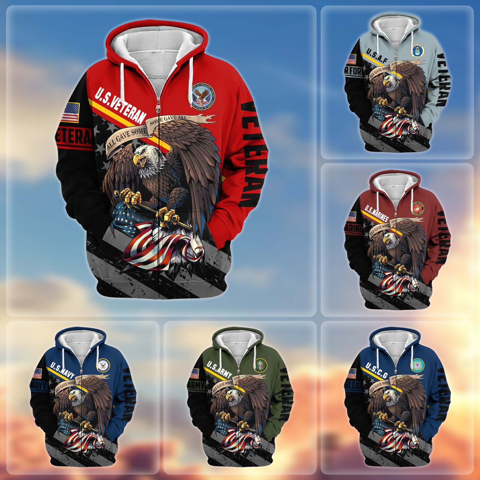 Premium All Gave Some Some Gave All US Veterans Zip Hoodie, Gifts For Veterans Day, Gifts For Dad, Gifts For Husband