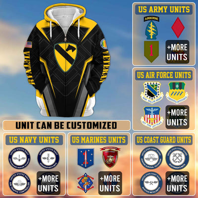 Premium Custom Unit US Veterans Zip Hoodie, Gifts For Veterans Day, Gifts For Dad, Gifts For Husband