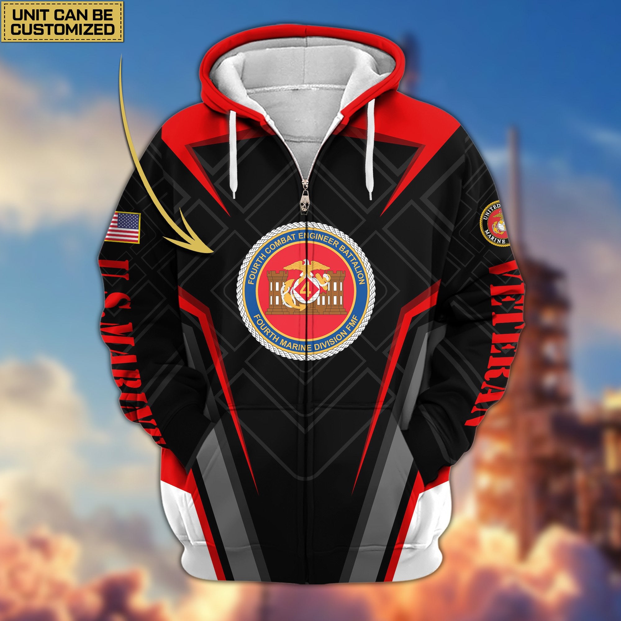 Premium Custom Unit US Veterans Zip Hoodie, Gifts For Veterans Day, Gifts For Dad, Gifts For Husband