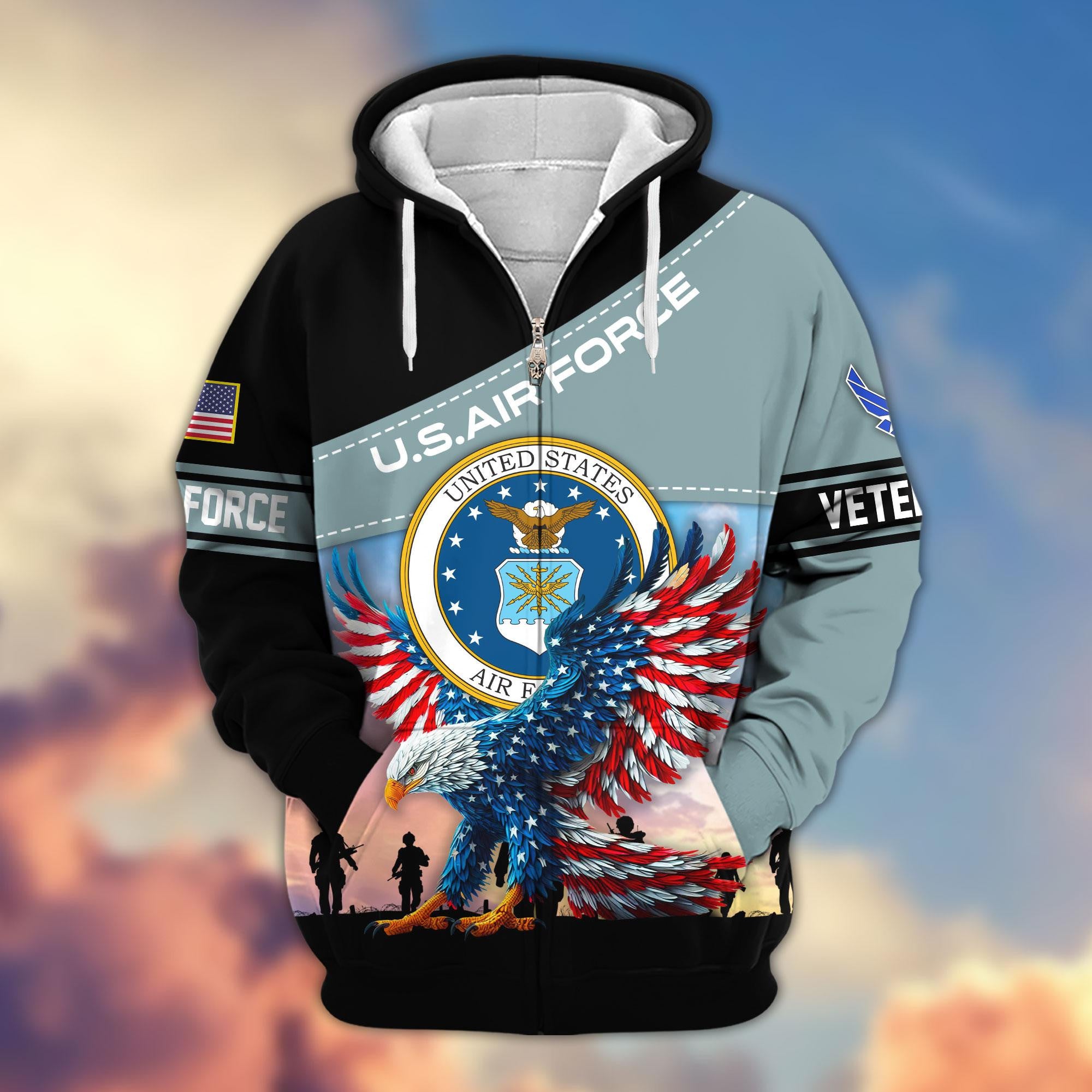 Premium US Veterans Zip Hoodie, Gifts For Veterans Day, Gifts For US Veterans
