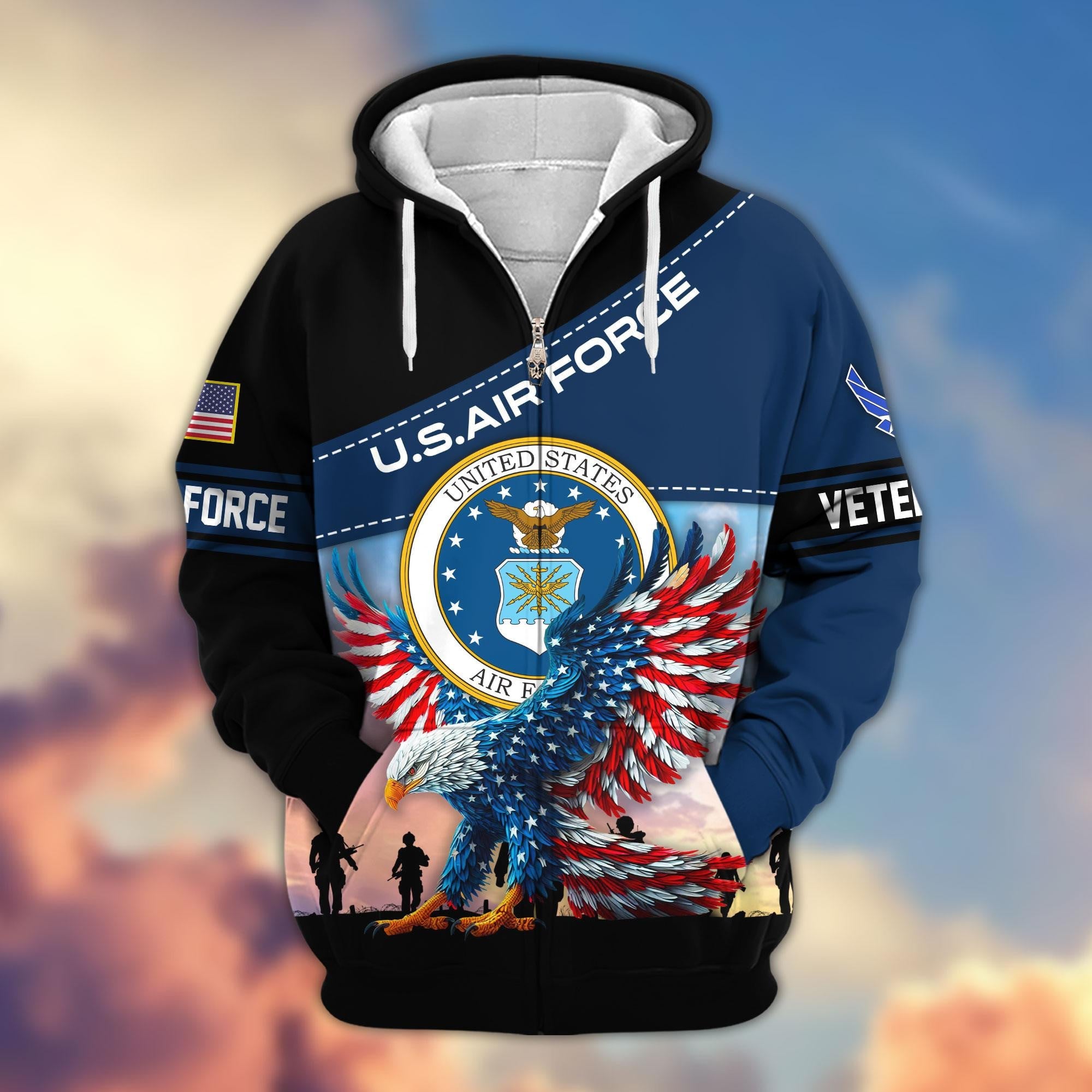 Premium US Veterans Zip Hoodie, Gifts For Veterans Day, Gifts For US Veterans
