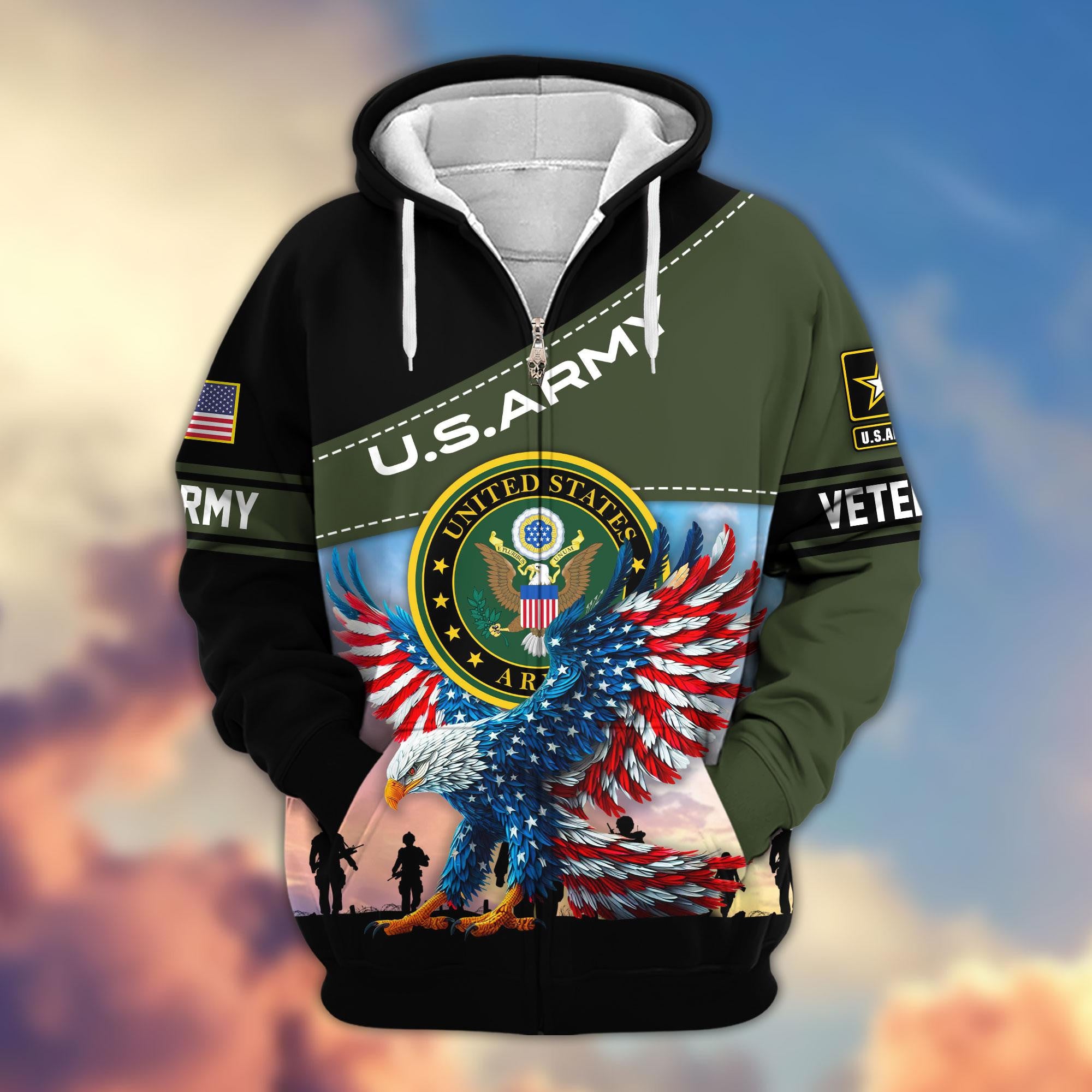 Premium US Veterans Zip Hoodie, Gifts For Veterans Day, Gifts For US Veterans