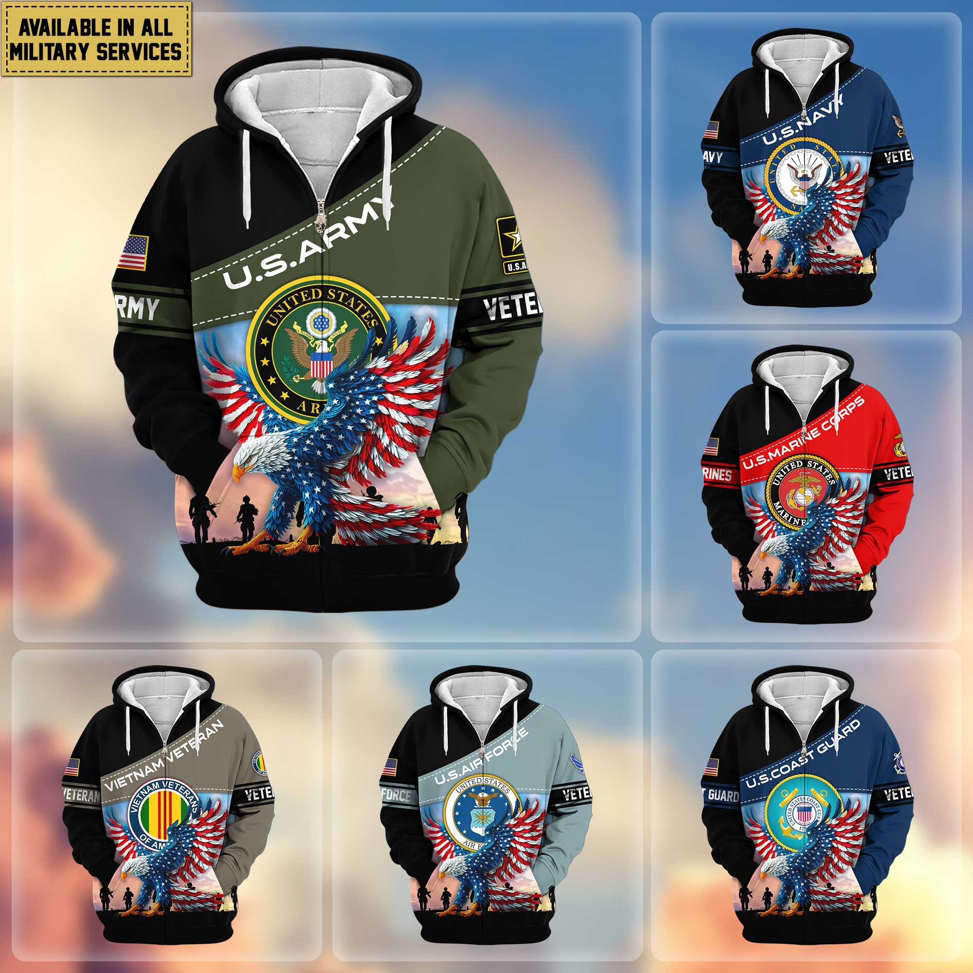 Premium US Veterans Zip Hoodie, Gifts For Veterans Day, Gifts For US Veterans