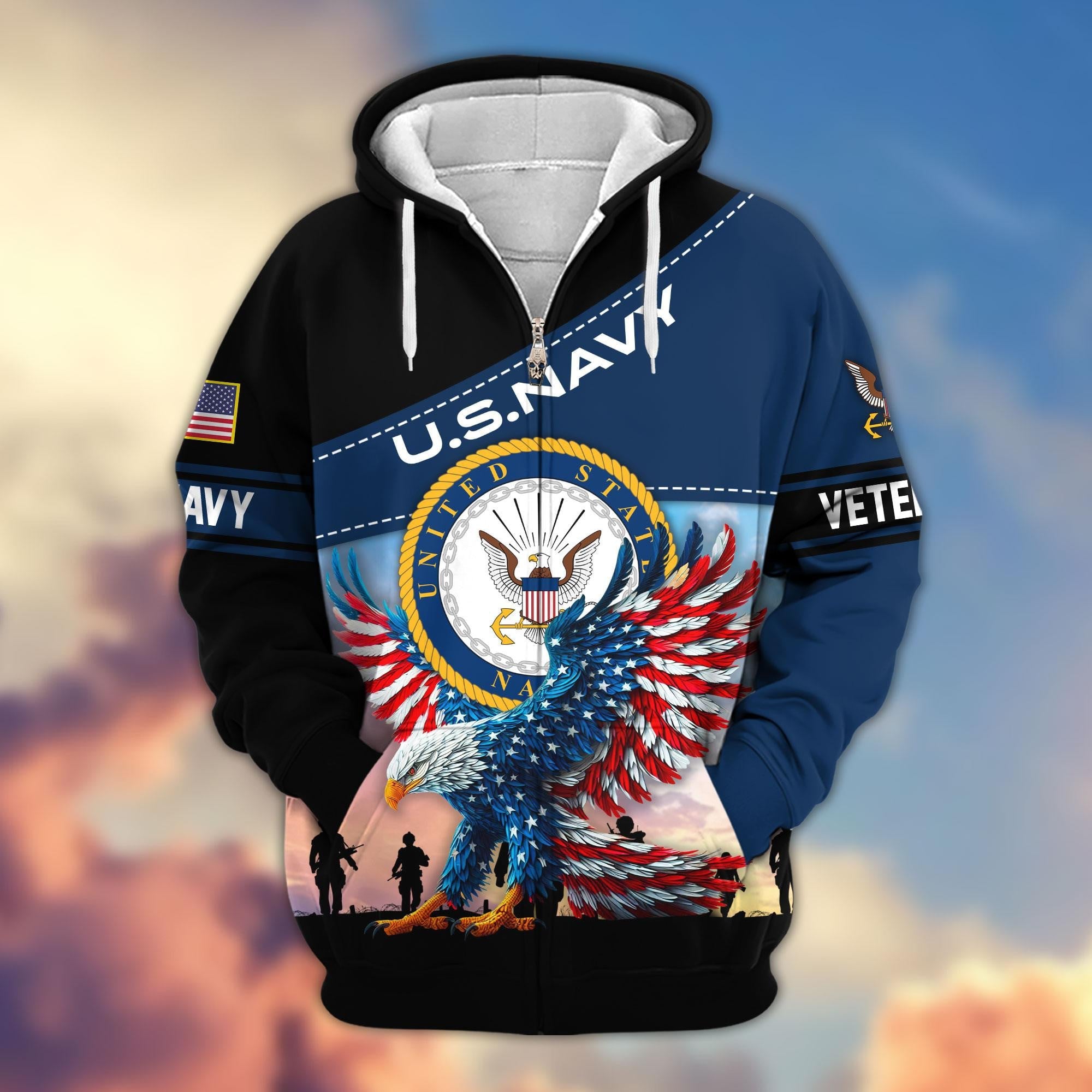Premium US Veterans Zip Hoodie, Gifts For Veterans Day, Gifts For US Veterans