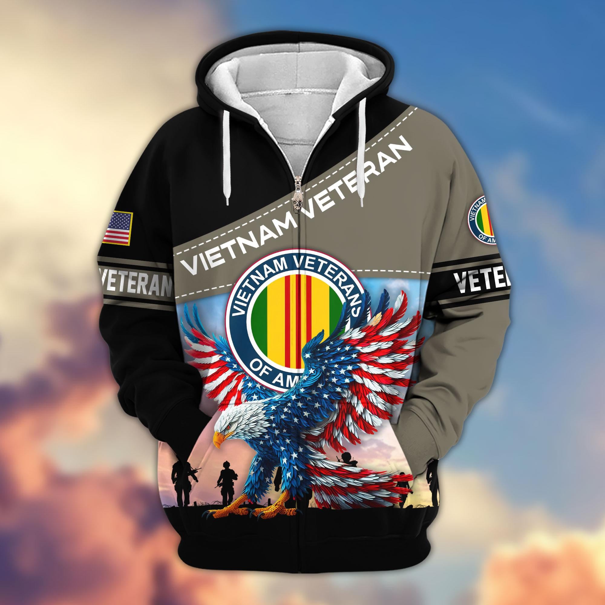 Premium US Veterans Zip Hoodie, Gifts For Veterans Day, Gifts For US Veterans