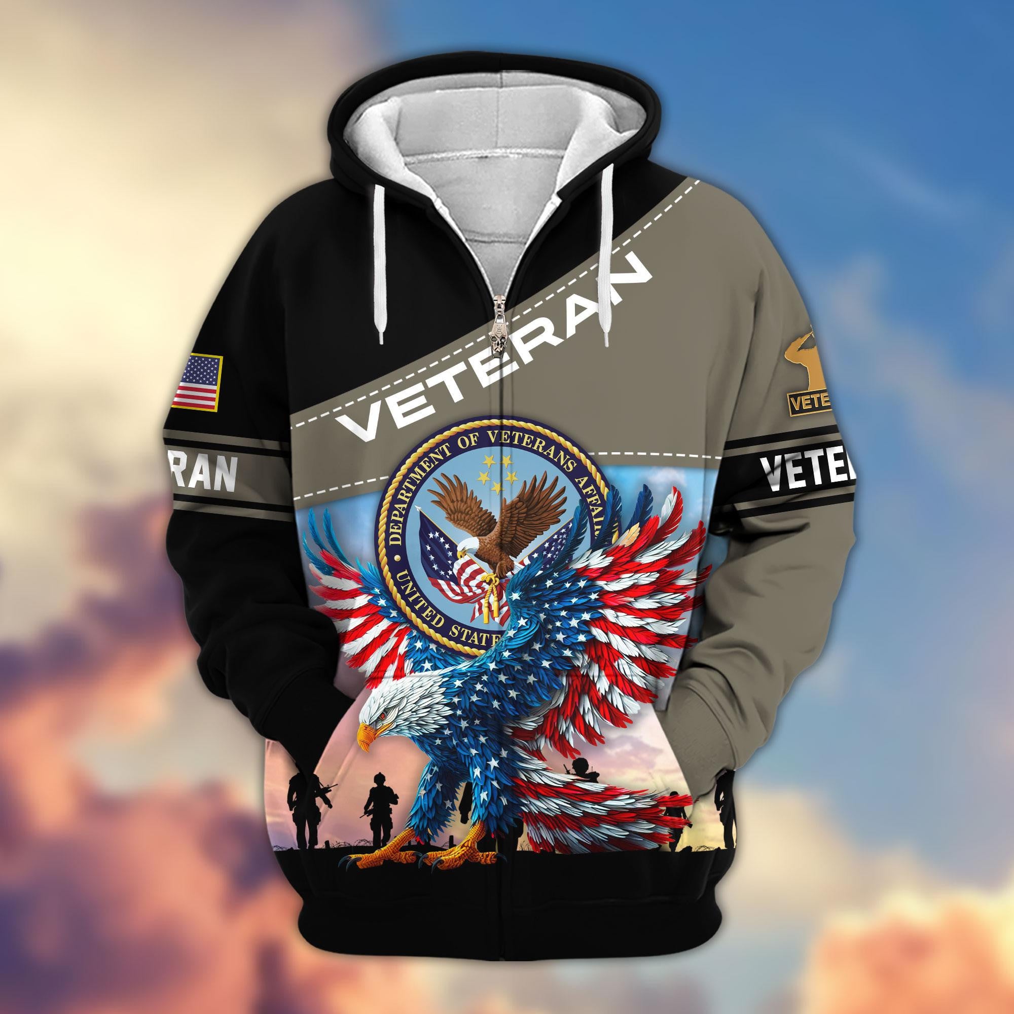 Premium US Veterans Zip Hoodie, Gifts For Veterans Day, Gifts For US Veterans
