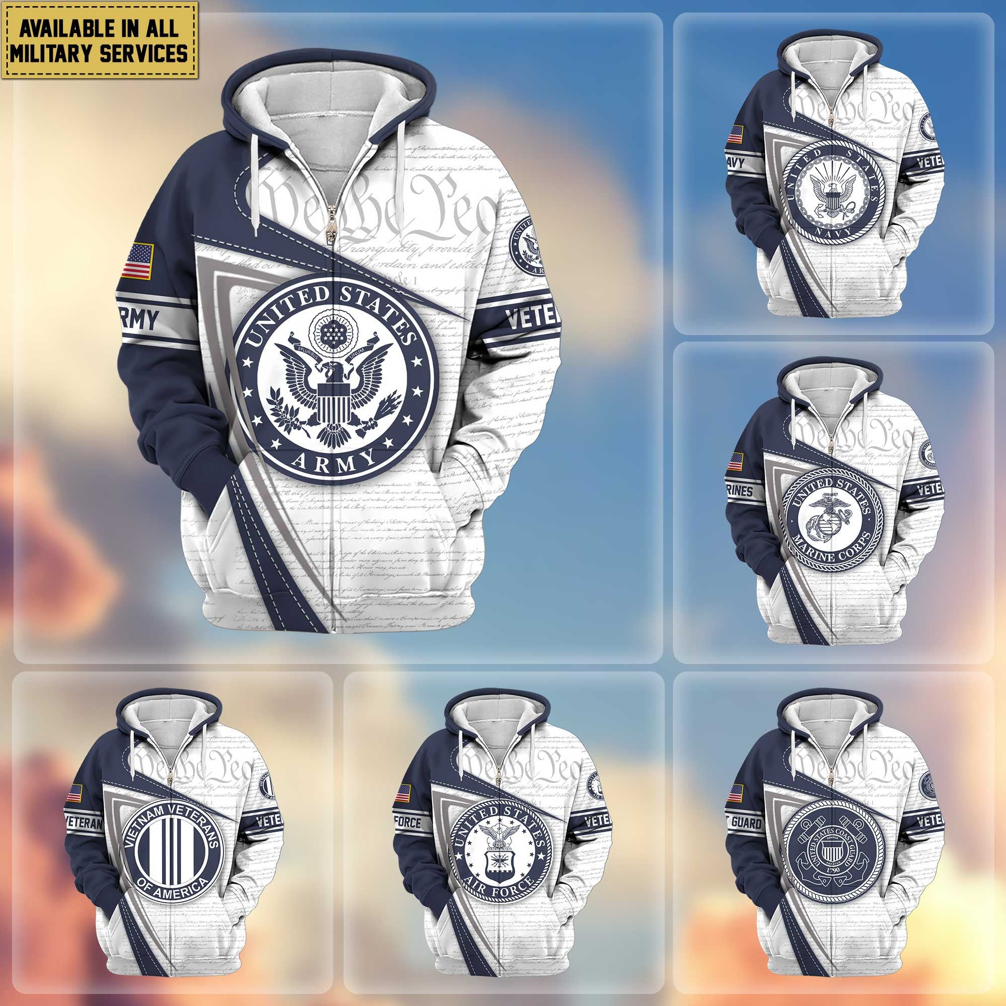 Premium US Veterans Zip Hoodie, Gifts For US Veterans, Gifts For Veterans Day, Gifts For Father's Day