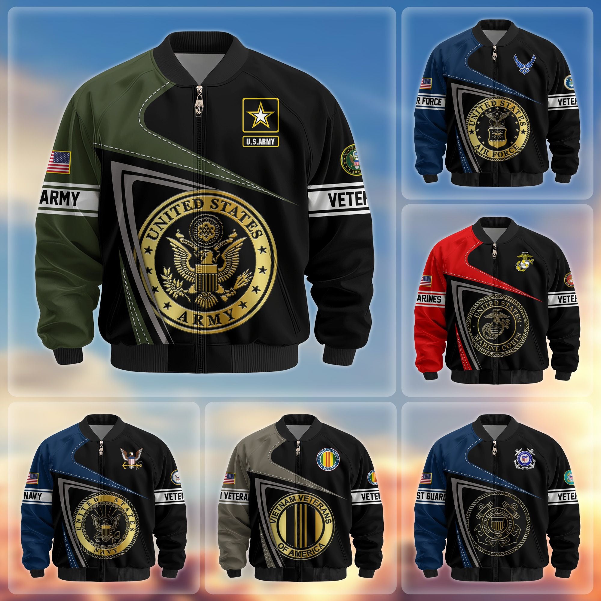 Premium US Veterans Bomber Jacket, Gifts For US Veterans, Gifts For Veterans Day