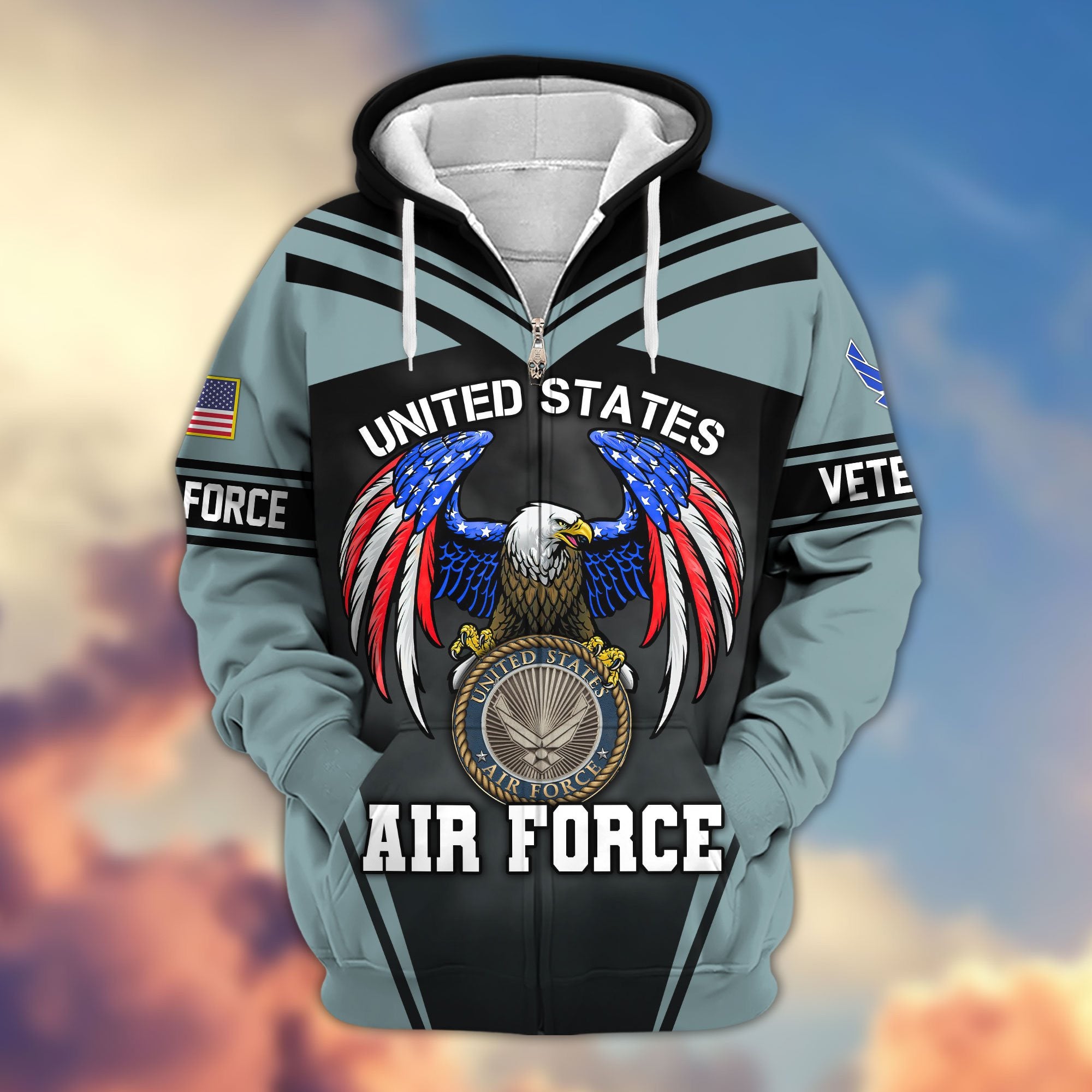 Premium US Veterans Zip Hoodie, Gifts For US Veterans, Gifts For Veterans Day, Gifts For Father's Day