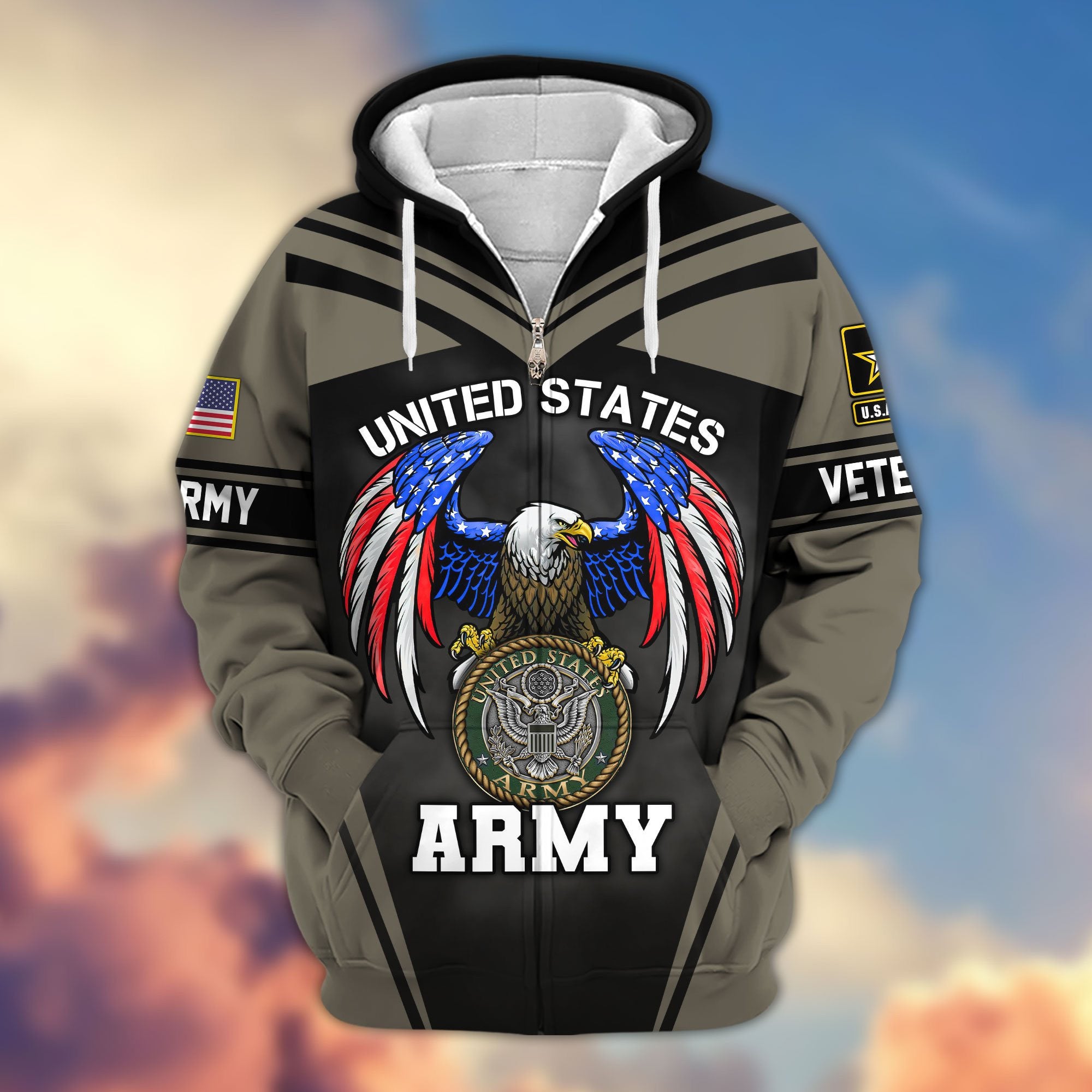 Premium US Veterans Zip Hoodie, Gifts For US Veterans, Gifts For Veterans Day, Gifts For Father's Day