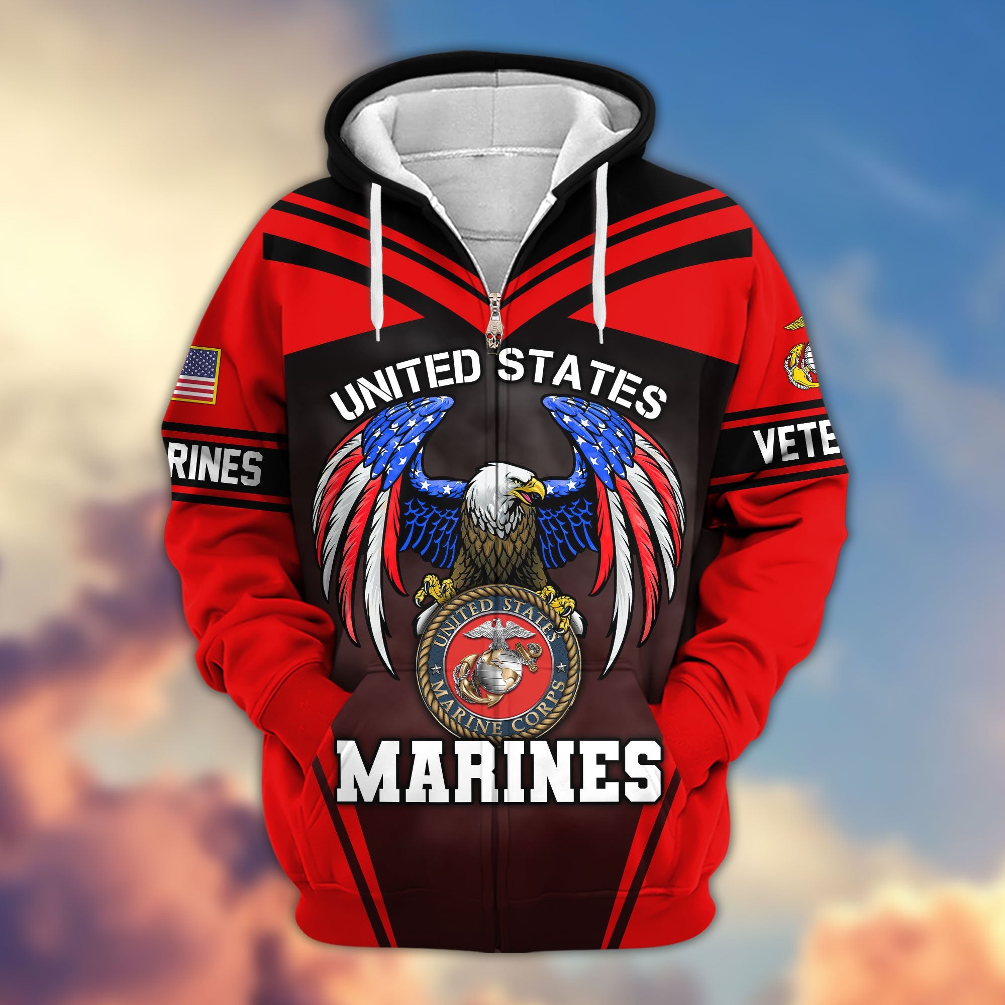Premium US Veterans Zip Hoodie, Gifts For US Veterans, Gifts For Veterans Day, Gifts For Father's Day